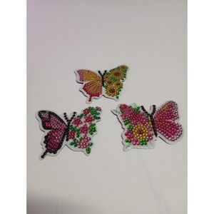 Set Of 3 Pink‎ Diamond Painted Butterfly Magnets